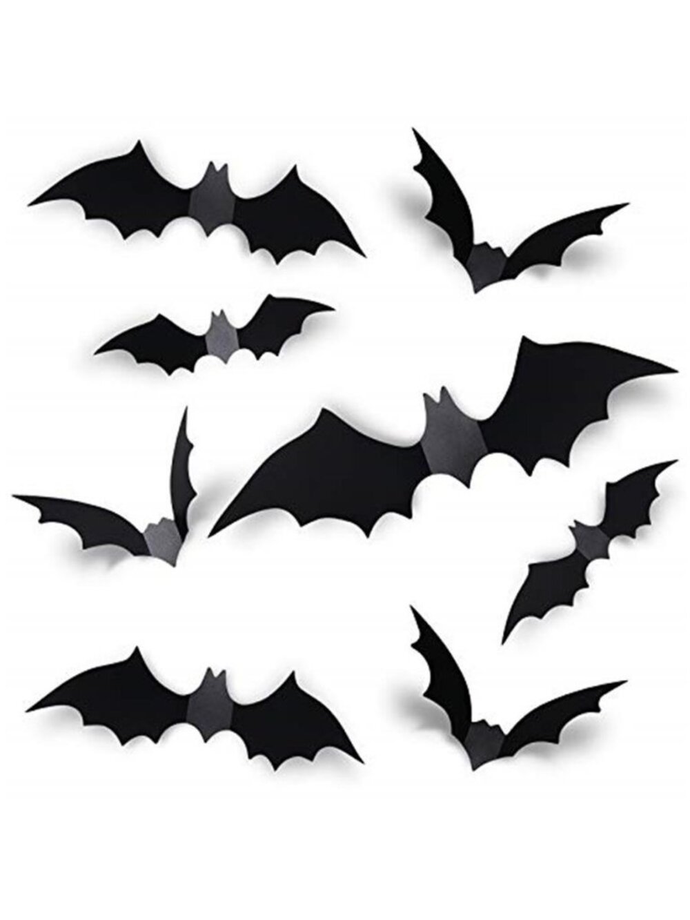 60PCS Halloween Bats Decoration, 4 Different Sizes Realistic PVC Black